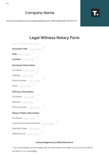 Free Legal Witness Notary Form Template to Edit Online