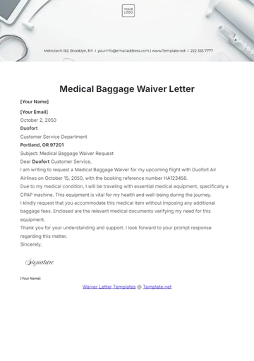 Free Medical Baggage Waiver Letter Template to Edit Online