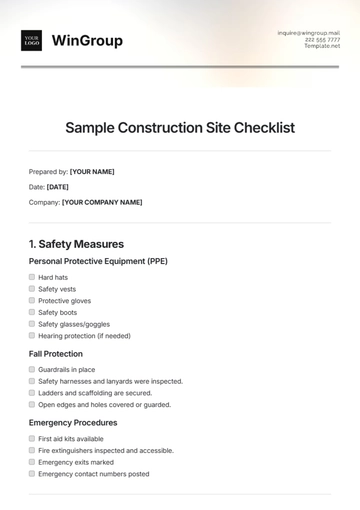 Free Sample Construction Site Checklist Template to Edit Online