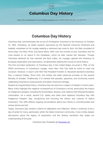 Free Columbus Day History Template to Edit Online