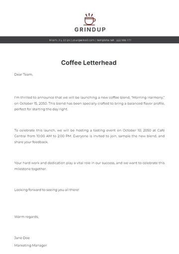 Free Coffee Letterhead Template to Edit Online