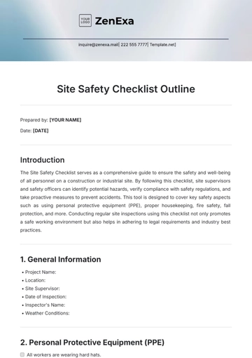 Free Site Safety Checklist Outline Template to Edit Online
