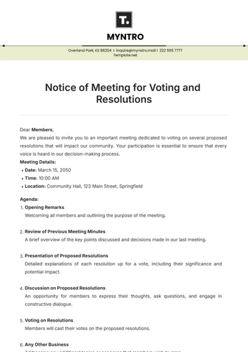 Free Notice of Meeting for Voting and Resolutions Template to Edit Online