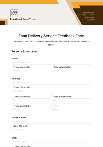 Free Food Delivery Service Feedback Form Template to Edit Online