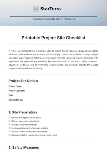Free Printable Project Site Checklist Template to Edit Online