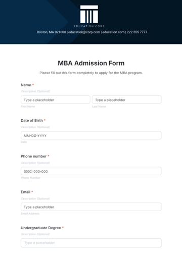 Free MBA Admission Form Template to Edit Online