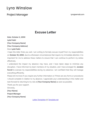 Free Excuse Letter Template to Edit Online