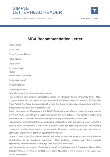 Free MBA Recommendation Letter Template to Edit Online