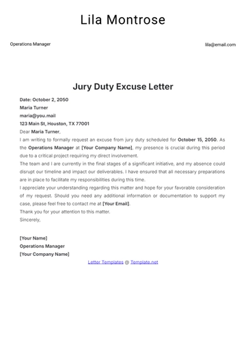 Free Printable Jury Duty Excuse Letter Template to Edit Online