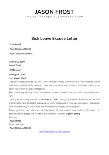 Free Sick Leave Excuse Letter Template to Edit Online
