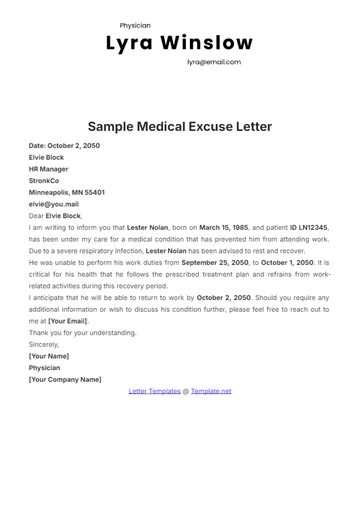 Free Sample Medical Excuse Letter Template to Edit Online