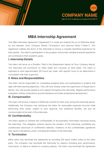 Free MBA Internship Agreement Template to Edit Online