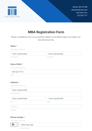 Free MBA Registration Form Template to Edit Online