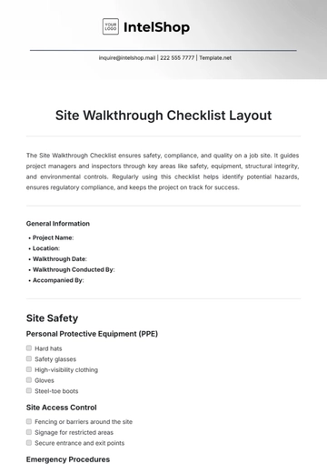 Free Site Walkthrough Checklist Layout Template to Edit Online