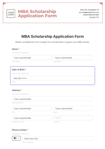 Free MBA Scholarship Application Form Template to Edit Online
