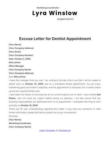 Free Excuse Letter for Dentist Appointment Template to Edit Online