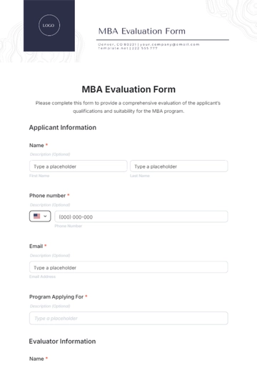 Free MBA Evaluation Form Template to Edit Online