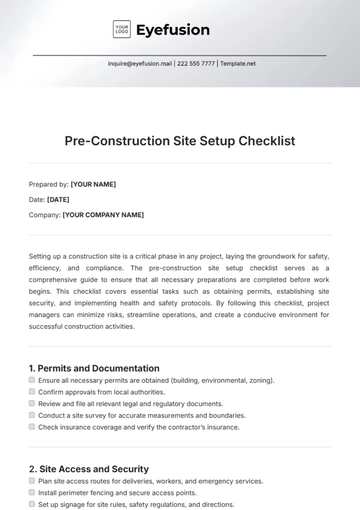 Free Pre-Construction Site Setup Checklist Template to Edit Online