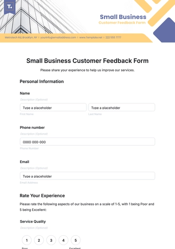 Free Small Business Customer Feedback Form Template to Edit Online