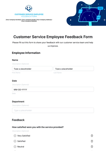 Free Customer Service Employee Feedback Form Template to Edit Online