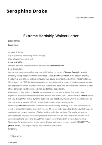 Free Extreme Hardship Waiver Letter Template to Edit Online