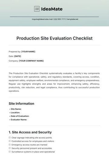 Free Production Site Evaluation Checklist Template to Edit Online