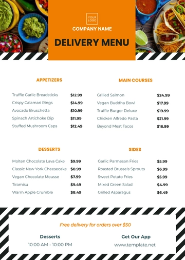 Free Food Delivery Menu Template to Edit Online
