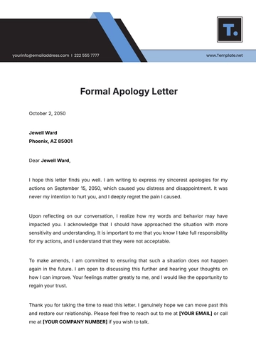 Free Formal Apology Letter Template to Edit Online