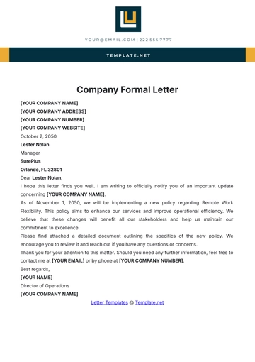 Free Company Formal Letter Template to Edit Online