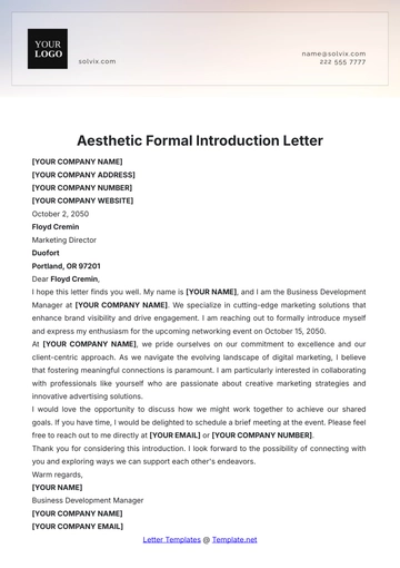 Free Aesthetic Formal Introduction Letter Template to Edit Online