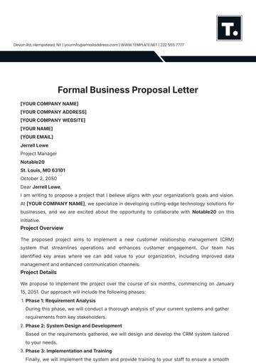 Free Formal Business Proposal Letter Template to Edit Online