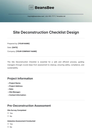 Free Site Deconstruction Checklist Design Template to Edit Online