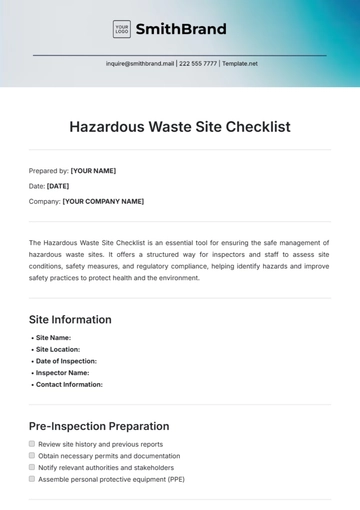 Free Hazardous Waste Site Checklist Template to Edit Online