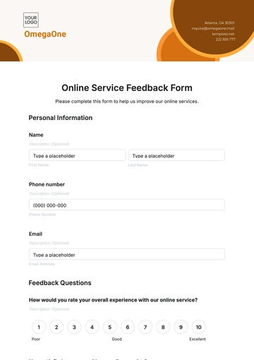 Free Online Service Feedback Form Template to Edit Online