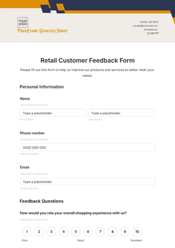 Free Retail Customer Feedback Form Template to Edit Online