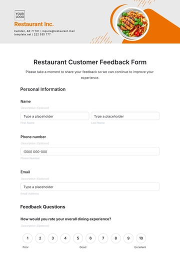 Free Restaurant Customer Feedback Form Template to Edit Online