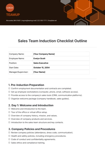 Free Sales Team Induction Checklist Layout Template to Edit Online