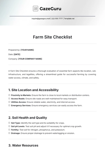 Free Farm Site Checklist Template to Edit Online