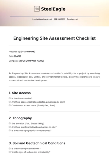 Free Engineering Site Assessment Checklist Template to Edit Online