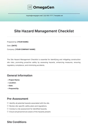 Free Site Hazard Management Checklist Template to Edit Online