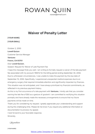Free Waiver of Penalty Letter Template to Edit Online