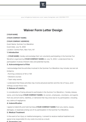 Free Waiver Form Letter Design Template to Edit Online