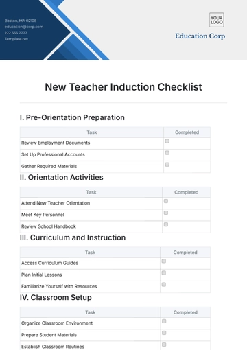 Free New Teacher Induction Checklist Template to Edit Online