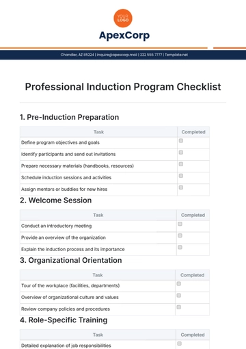 Free Professional Induction Program Checklist Template to Edit Online