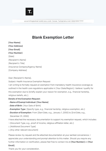 Free Blank Exemption Letter Template to Edit Online