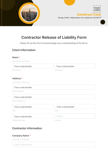 Free Contractor Release of Liability Form Template to Edit Online