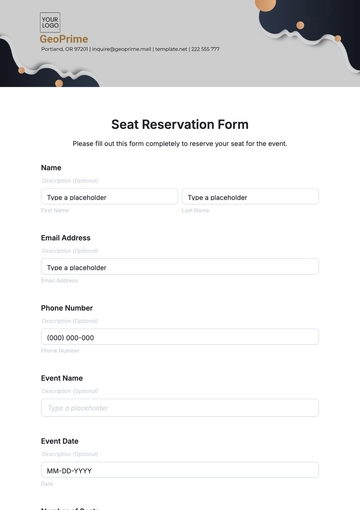Free Seat Reservation Form Template to Edit Online