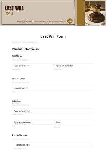 Free Last Will Form Template to Edit Online | Template.net