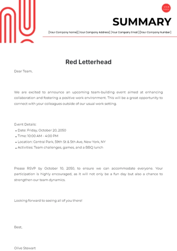 Free Red Letterhead Template to Edit Online