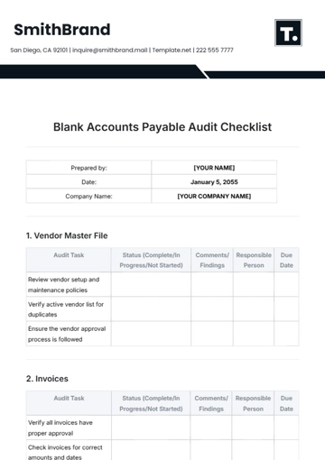 Free Blank Accounts Payable Audit Checklist Template to Edit Online